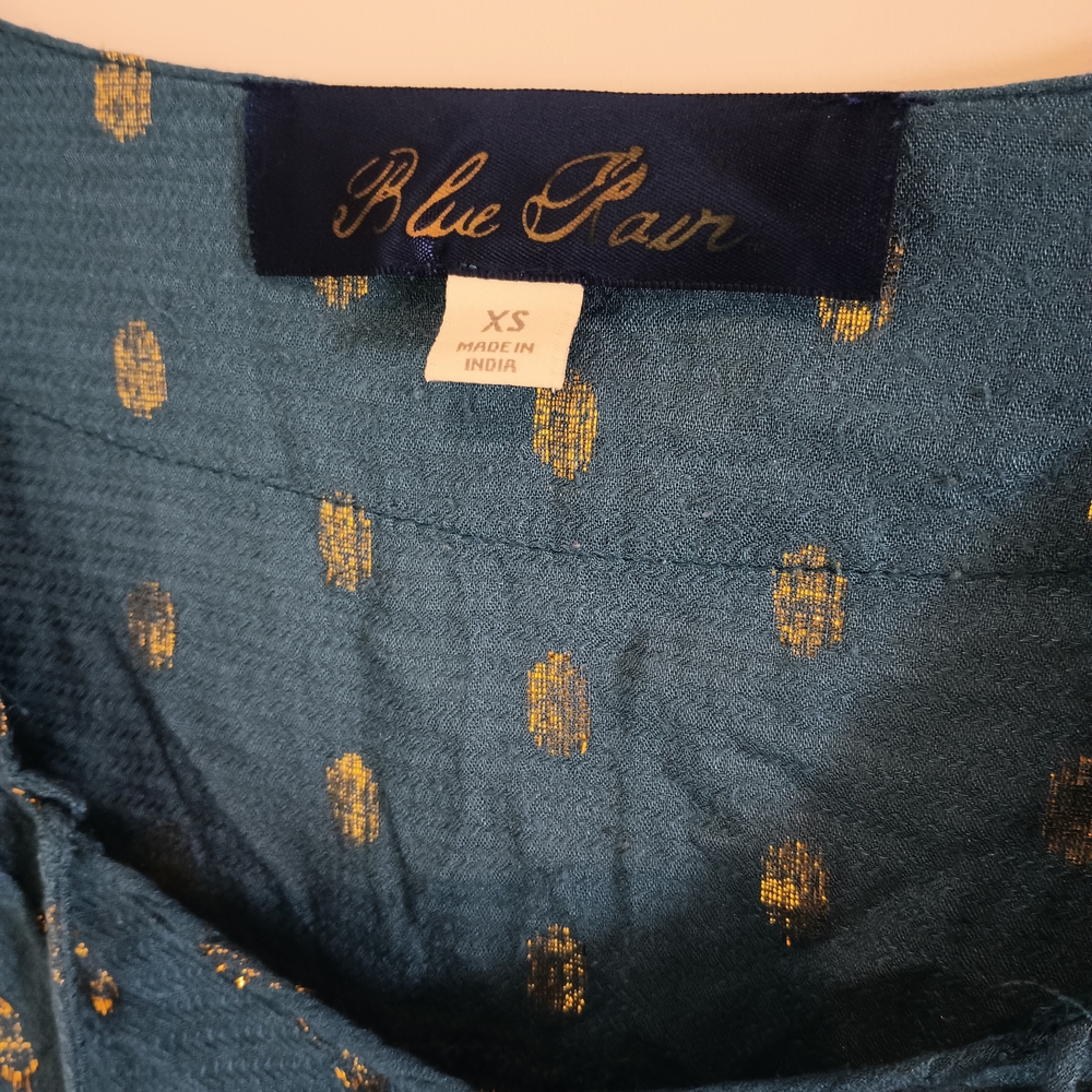 Blue Rain Teal Peasant Blouse with Gold Dot Accents - Picture 2 of 7